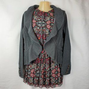 Torrid 100% Cotton Ruffled Lapel Open-Front Grey Cardigan Size 00 M
